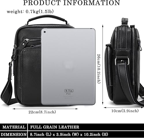 Miniatura 2 de Bolso pequeño de cuero para hombre, bandolera de cuero genuino y bolsa de hombro para hombres, bolsillos con cremallera, bolso de mano para hombre