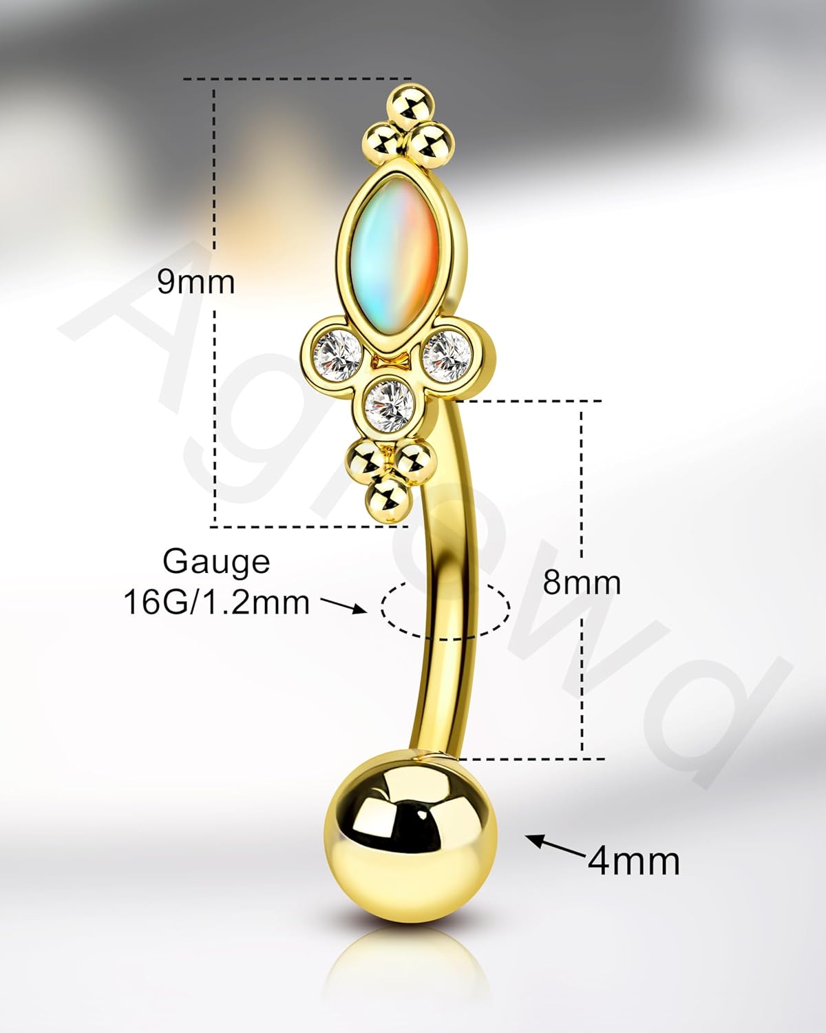 Vintage Green Blossom Rook Earring, 16G Gold Rook Eyebrow Jewelry, Stainless Steel Rook Eyebrow Piercing Jewelry - Image 4