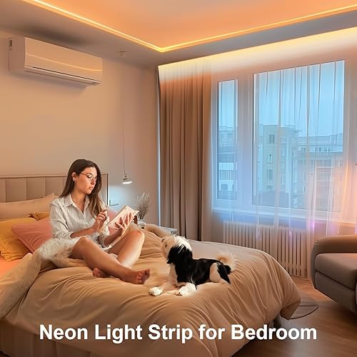 Miniatura 5 de MMEEVT Tira de luces LED de neón, tira de luz de neón blanca cálida de 16.4 pies, luces LED flexibles e impermeables, luces de neón de silicona para