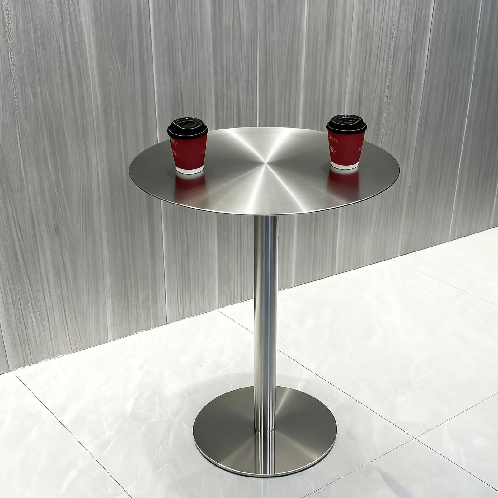 Mesa de comedor redonda de acero inoxidable para salón moderno y cocina