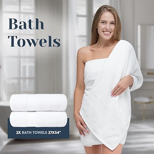 Miniatura 8 de White Classic Juego de toallas blancas de 8 piezas [2 toallas de baño, 2 toallas de mano, 4 toallas faciales], 2 tapetes de baño de 22 x 34 y 12