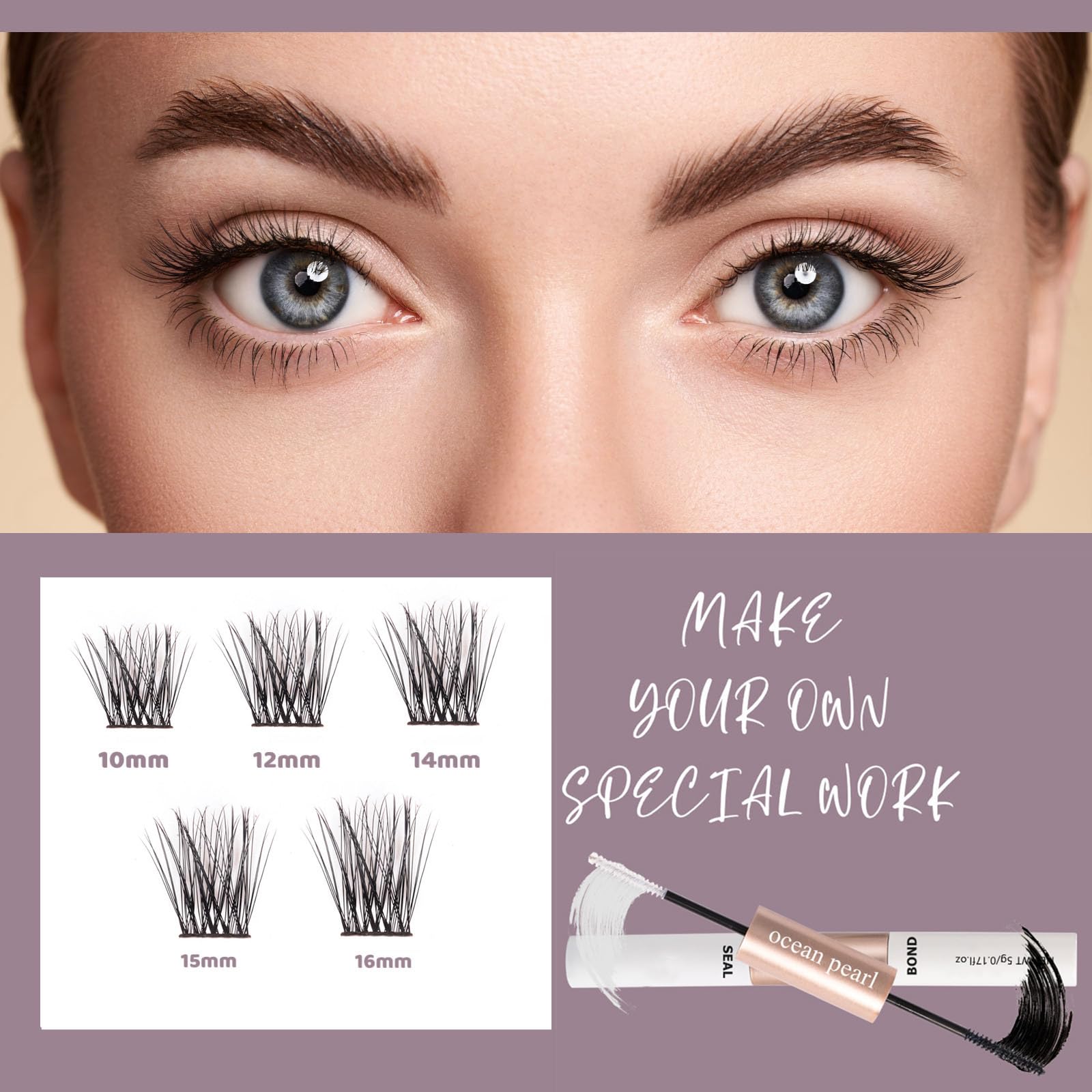Ocean Pearl Cluster Lashes Kit 120PCS Lashes Individual Cluster 10-16mm DIY Lash Extension Kit Natural Eyelash Clusters Thin Band False Eyelashes Lash Clusters Kit with Bond and Seal-DM23 - Image 3