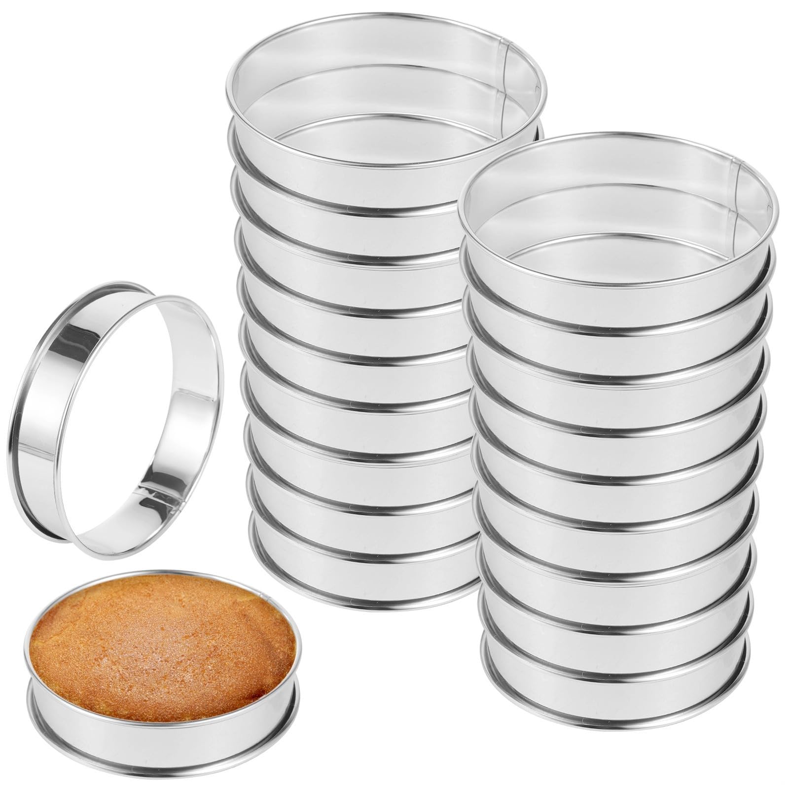 Lot de 20 moules à muffins, anneaux à tarte à double rouleau, anneaux à biscuits en acier inoxydable, moules à gâteaux ronds en métal, surface polie miroir, outils de cuisson multi-usages, moules à