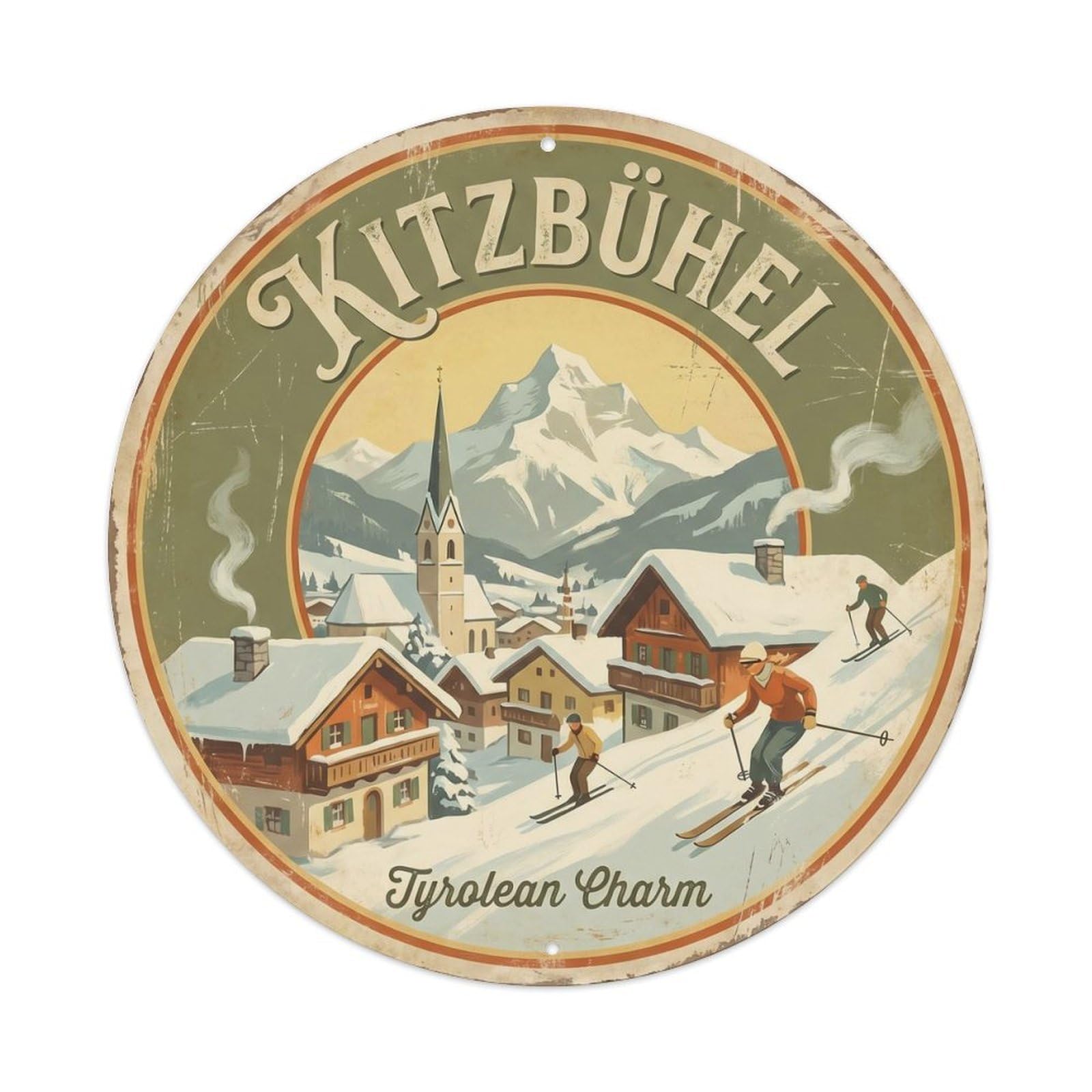 Vintage Travel Kitzbuhel Austria Tyrolean Metal Tin Sign