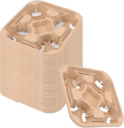 Portabebidas biodegradable para 4 tazas, paquete de 30 bandejas ecológicas para llevar bebidas compostables, bandeja portavasos, bandeja de café