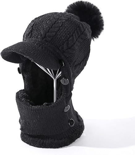 Vista 24 de HUAMULAN Gorro de invierno de una pieza para mujer, pasamontañas de forro polar, pasamontañas, máscara facial, bufanda, orejeras, esquí, nieve