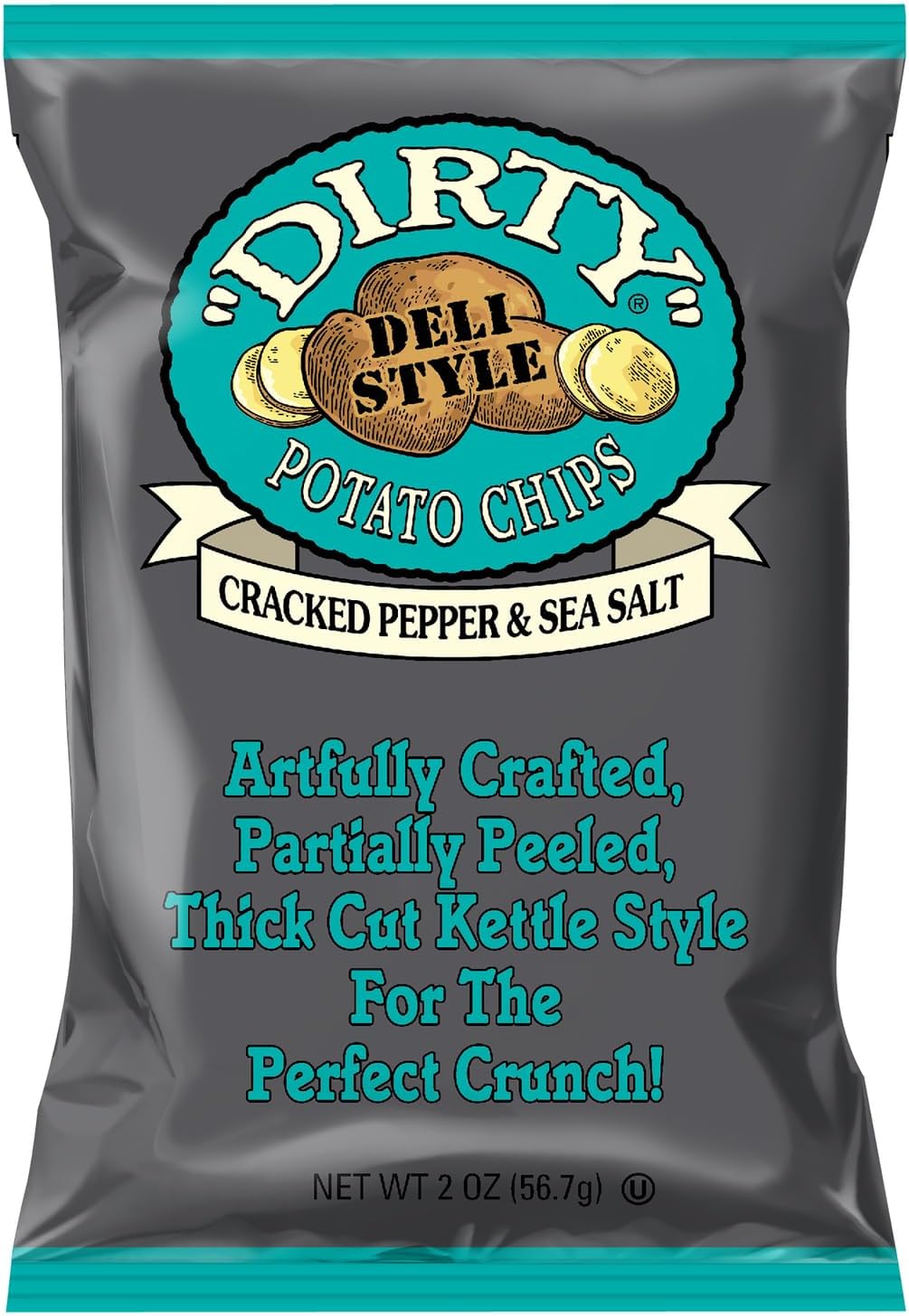 Dirty Kettle Potato Chips, Cracked Pepper & Sea Salt, 2 oz. Bag, 25 Count –Gluten Free, SkinsOn, Crunchy Chips, Great for Lunches or Snacking on the Go