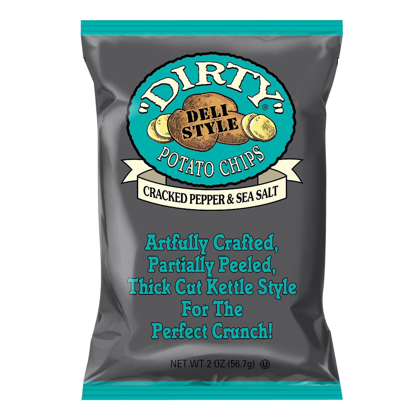 Dirty Kettle Potato Chips, Cracked Pepper & Sea Salt, 2 oz. Bag, 25 Count –Gluten Free, SkinsOn, Crunchy Chips, Great for Lunches or Snacking on the Go