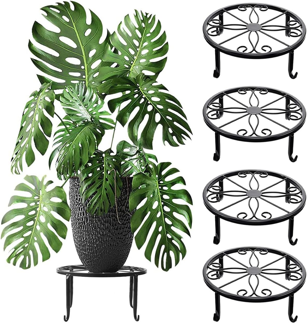 4 Pack Metal Plant Stand, Heavy Duty Black Iron Potted Stand Holder