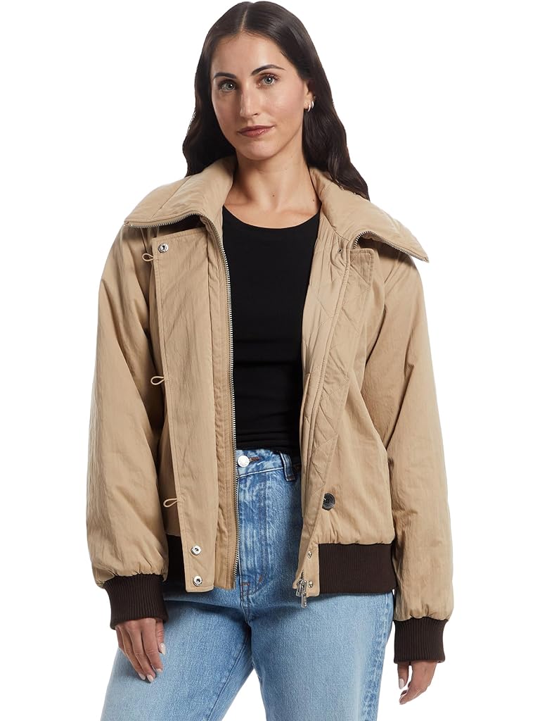 Khaki Avec Les Filles Padded High Neck Bomber Jacket