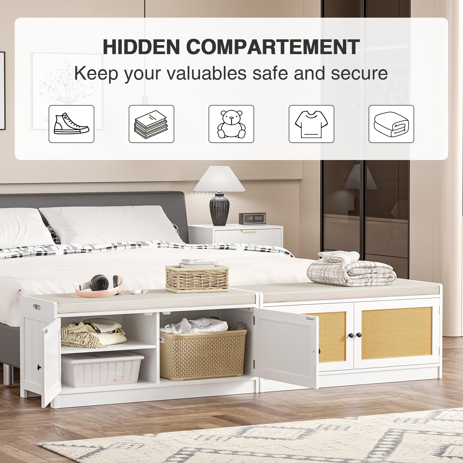 Meuble Chaussure, Banc Chaussures entrée avec Coussin Confortable, Rangement Chaussure, Coffre de Rangement Étagère pour Étroit Bois Laqué