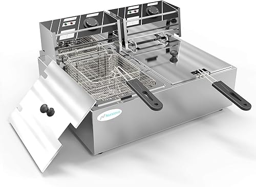 Miniatura 2 de Freidora profunda con doble cesta de 2 x 8 L freidora comercial de 16 litros de acero inoxidable eléctrico con 2 cestas de encimera grande papas