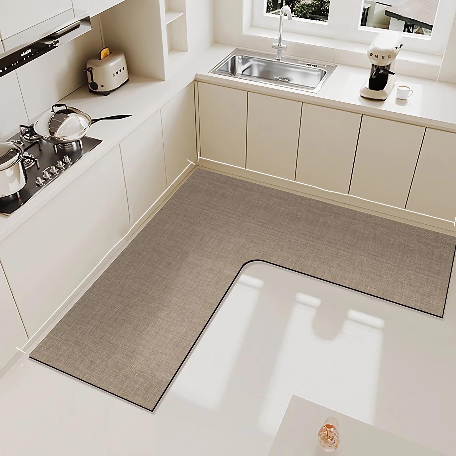 Tapete de Cocina Esquinero, 1 Pieza en Forma de L, Superabsorbente, Antideslizante(Color13,120 * 120 * 45cm)