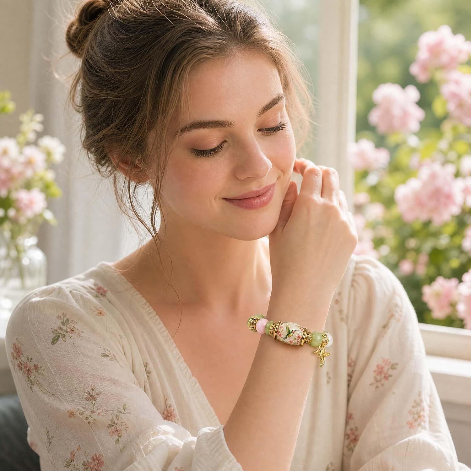2026 Limited Edition Hummingbird Bracelet,Spring Garden Hummingbird Bracelets for Women with Gift Box,Gemstone Beaded Stretch Blessings Bracelet image 2