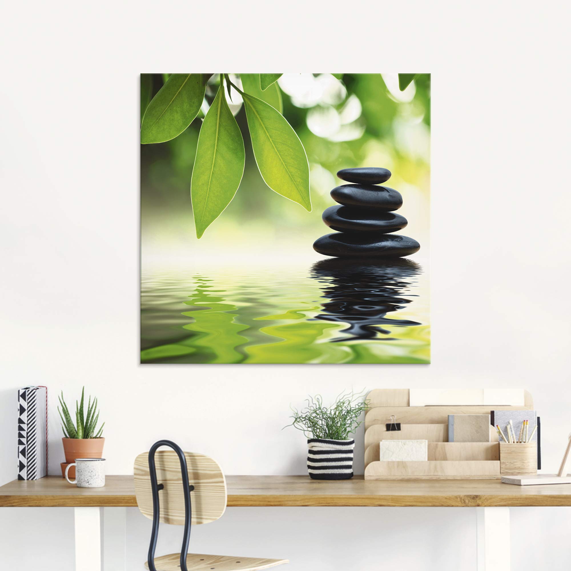 ARTland Wanddeko Glasbilder Wandbild Glas Bild einteilig 45x60 cm Hochformat Asien Wellness Entspannung Spa Zen Steine Gräser Pyramide Wasser T5UJ