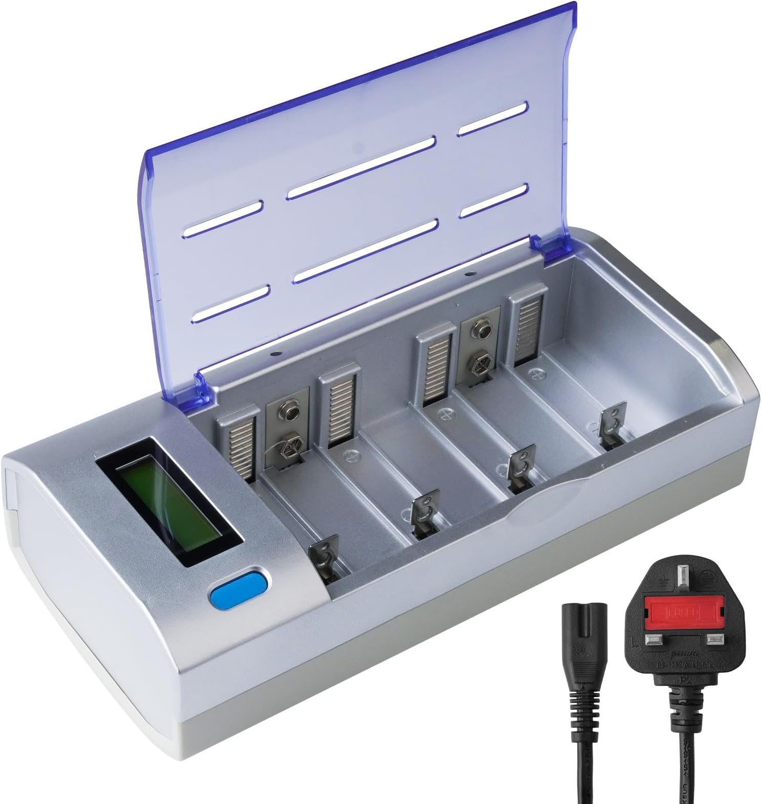 LCD Universal Battery Charger for AA AAA C D 9V NiMH Rechargeable Batteries, Charge Individual Batteries at Once, Built-in Safety Protection & Fast Charging, Ideal for Home & Office Use