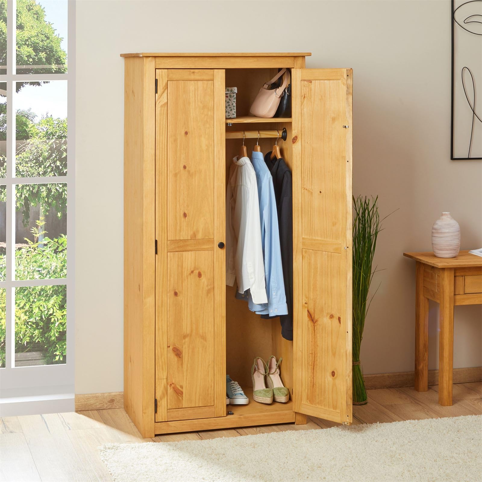 IDIMEX Armoire Cancun penderie avec 1 étagère derrière 2 Portes battantes, en pin Massif Finition teintée/cirée