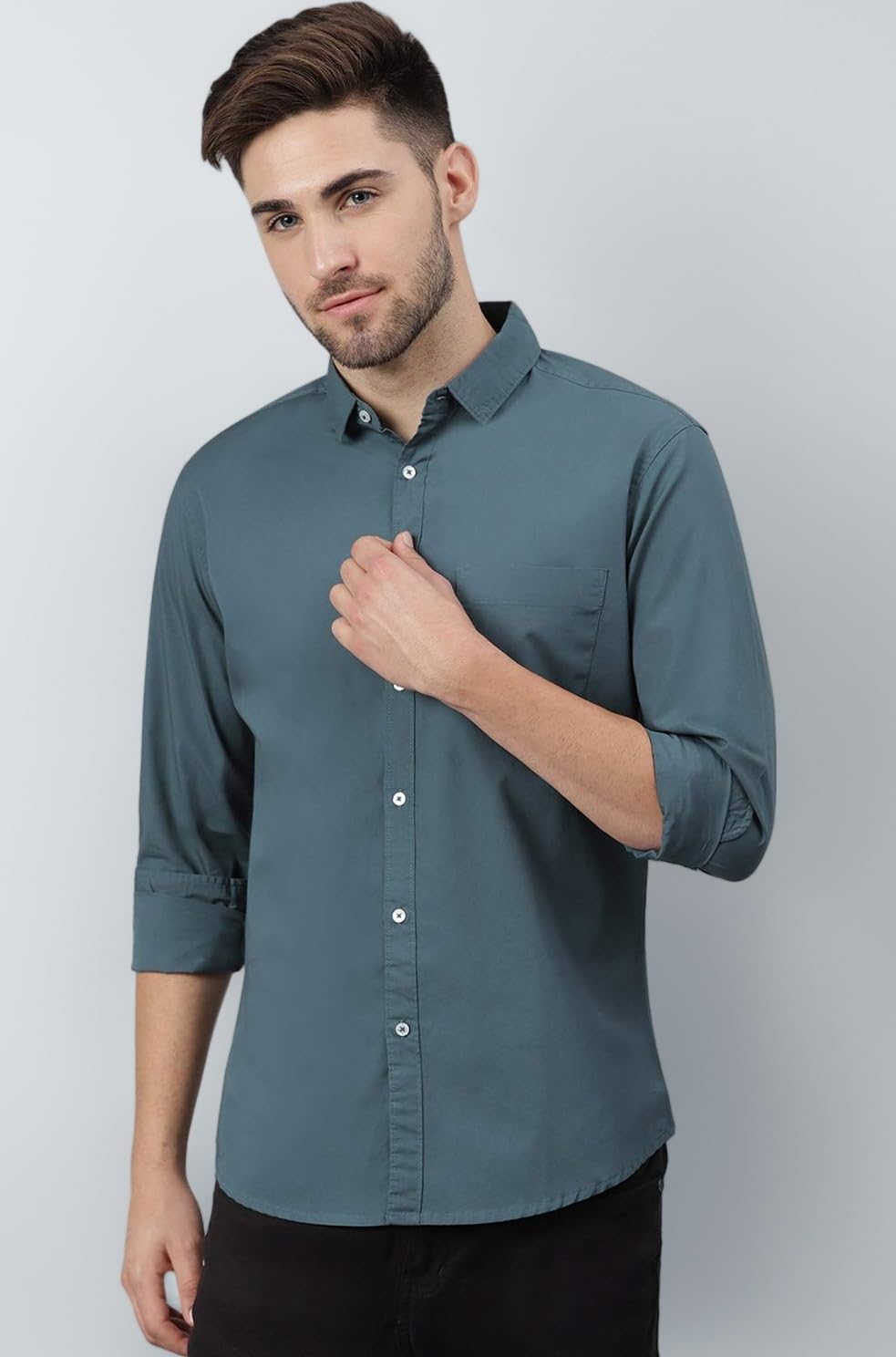 Men Cotton Solid Slim Fit Casual Shirts