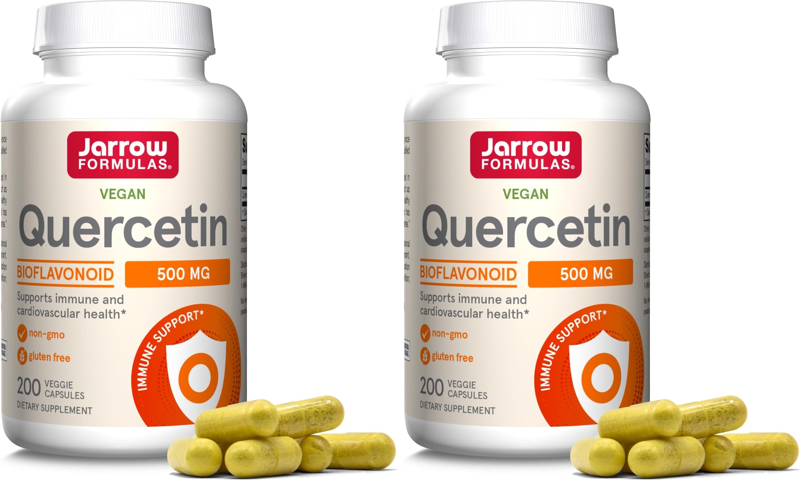 Jarrow Formulas Quercetin 500mg Capsules - 200 Veggie Caps - Supports Antioxidant Status,Cardiovascular Health & Immune Health - 200 Servings,(Pack of 2) Unflavored 200 Count (Pack of 2)