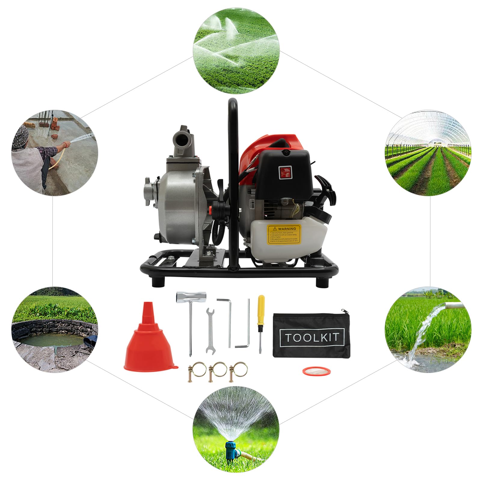 Pompa per acqua da giardino, pompa per irrigazione 215 m/h, a gas, 1,5 pollici di centrali elettriche, alta efficienza