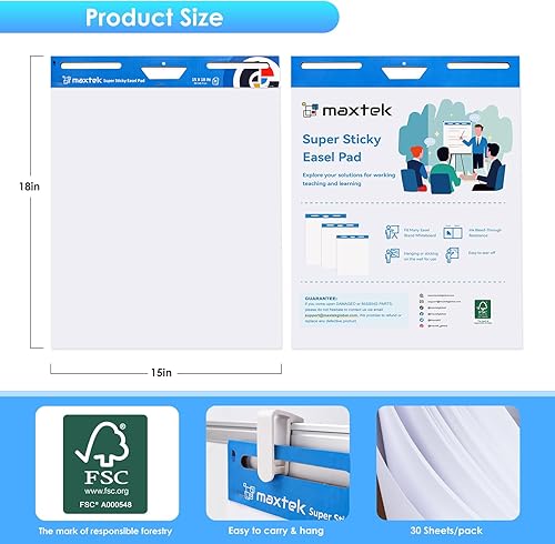 Miniatura 3 de maxtek Papel de carta de 15 x 18 pulgadas, almohadilla de caballete adhesivo grande con 4 paquetes, 120 hojas, papel de anclaje grande mejorado