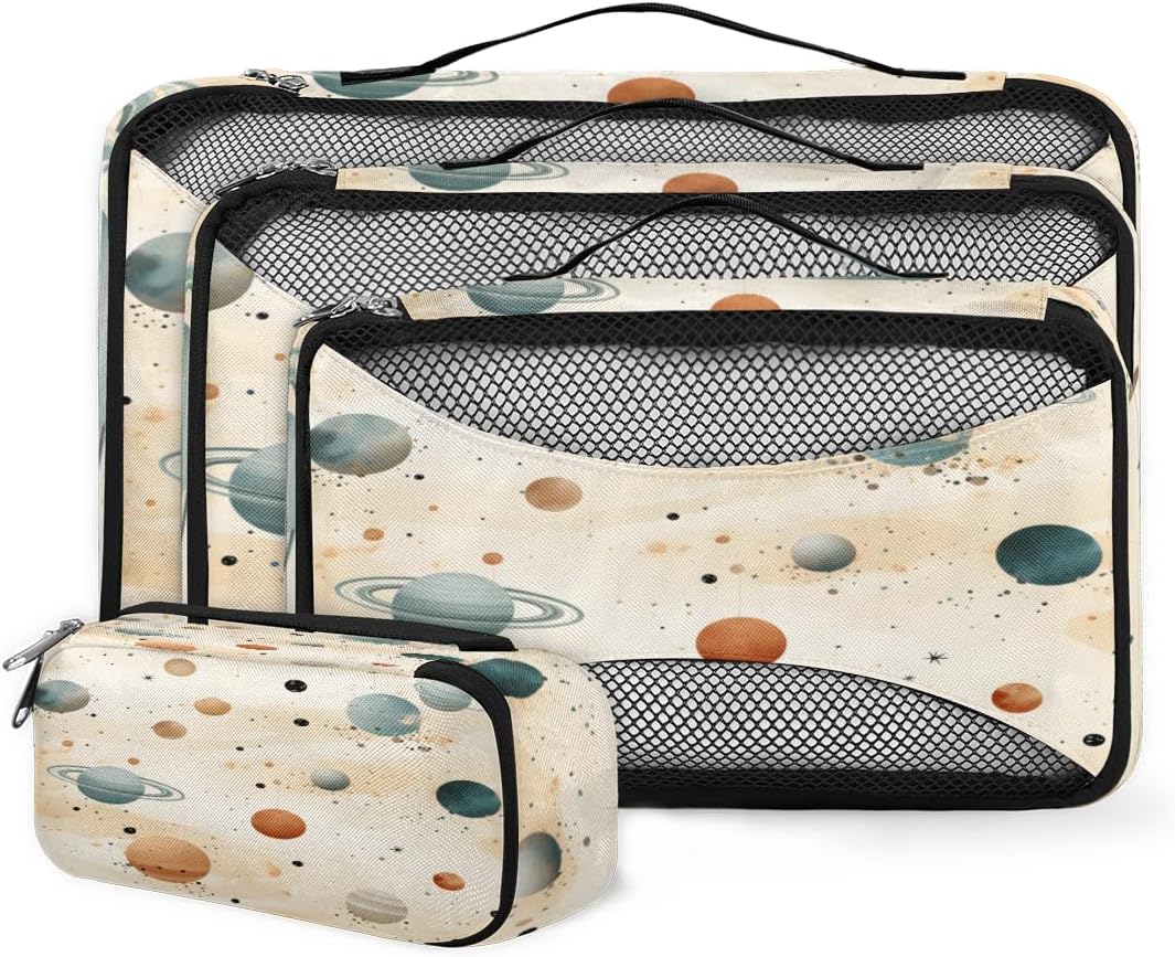 4 Set Packing Cubes for Suitcases, Travel Essentials for Carry on Luggage, Watercolor Galaxy Suitcase Organizers for Clothes Shoes Toiletries Travel Accessories in 4 Sizes - Artistic Galaxy