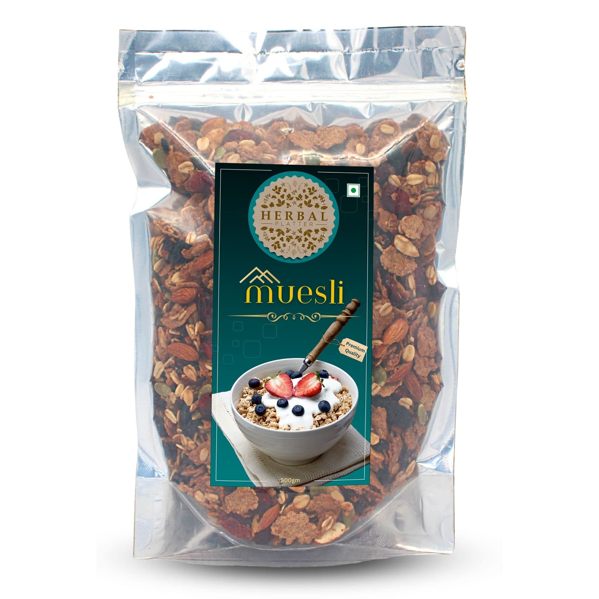 Herbal Platter Premium Muesli | Healthy Breakfast Cereal | Dry Fruits and Nuts | High Protein | 500g Zipper (B0C4ZVBLBM) Amazon Price History, Amazon Price Tracker