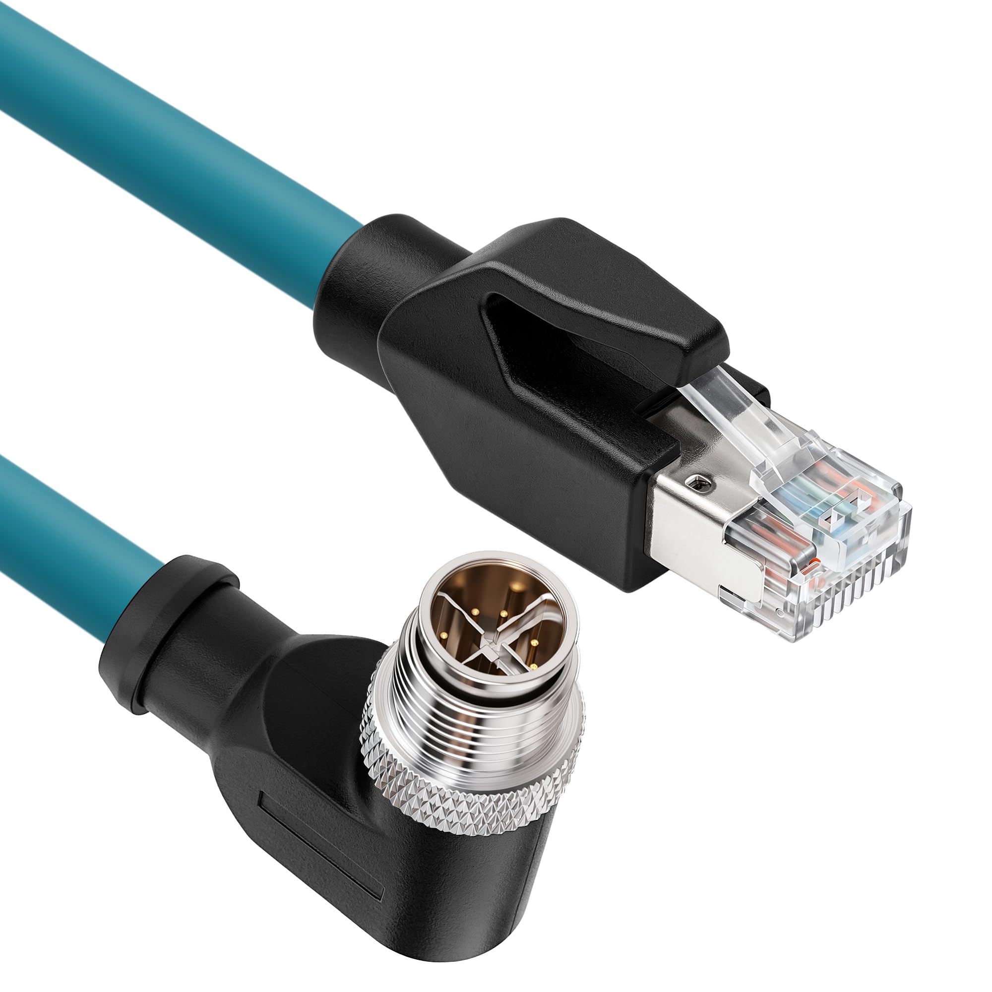 SZRMCC M12 8 Pin X-Coded Angle Droit Mâle vers RJ45 Câble Ethernet Cat7e Gigabit Blindé Câble réseau étanche pour Basler GigE Cognex in-Sight Caméra Industrielle Capteurs de Vision (Bleu,15M)