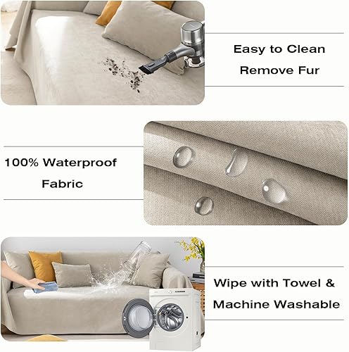 Miniatura 3 de STACYPIK Funda de sofá impermeable para perros, funda de sofá beige antideslizante para mascotas, protector de muebles resistente al desgaste para