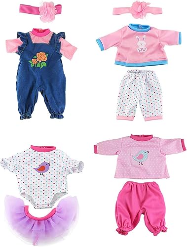Miniatura 21 de Ropa de muñeca, 3 juegos de ropa de muñeca para muñecas de 16 a 17 pulgadas, muñecas de 15 pulgadas (total 7 piezas) 3 juegos + 1 abrigo rosa,4
