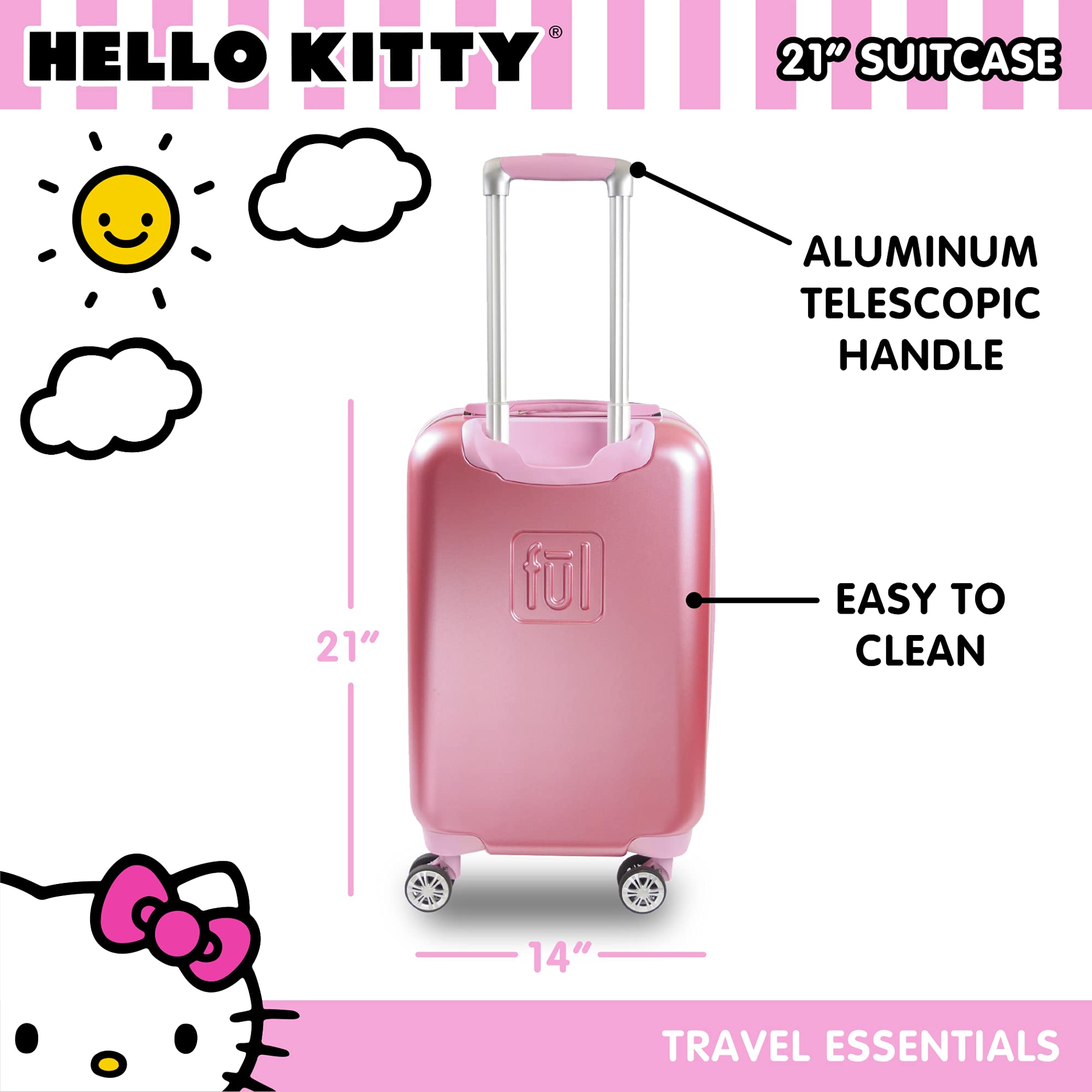 FUL Hello Kitty Rolling Hardside Luggage Carry on Suitcase with Wheels