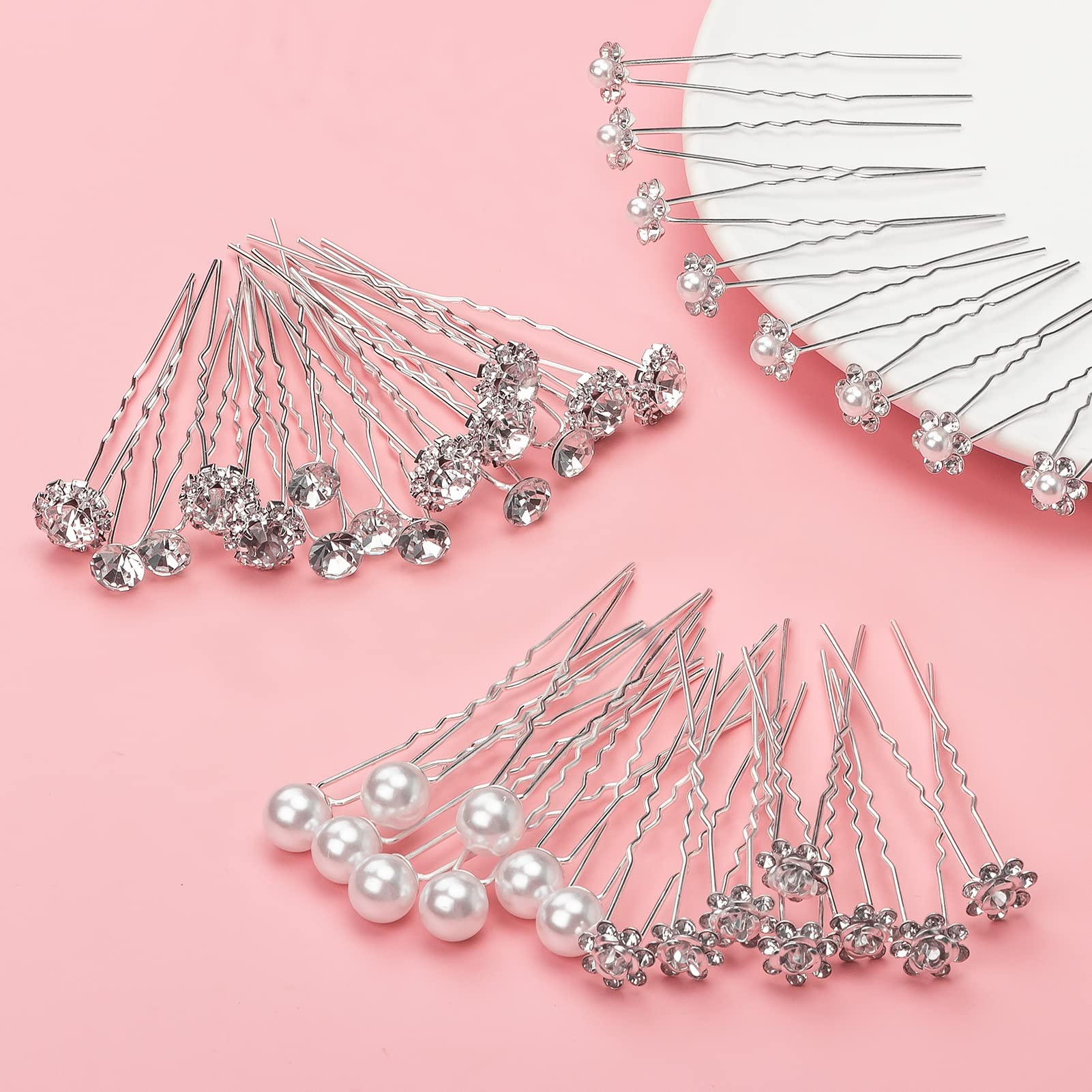 TOKKIHandmade  Pearl, Bead & Crystal Bridal Hair Pins- Silver - Set of 3 Bride Wedding Hair Pins Set - Rhinestone Clips & Pearl Combs  main image 3