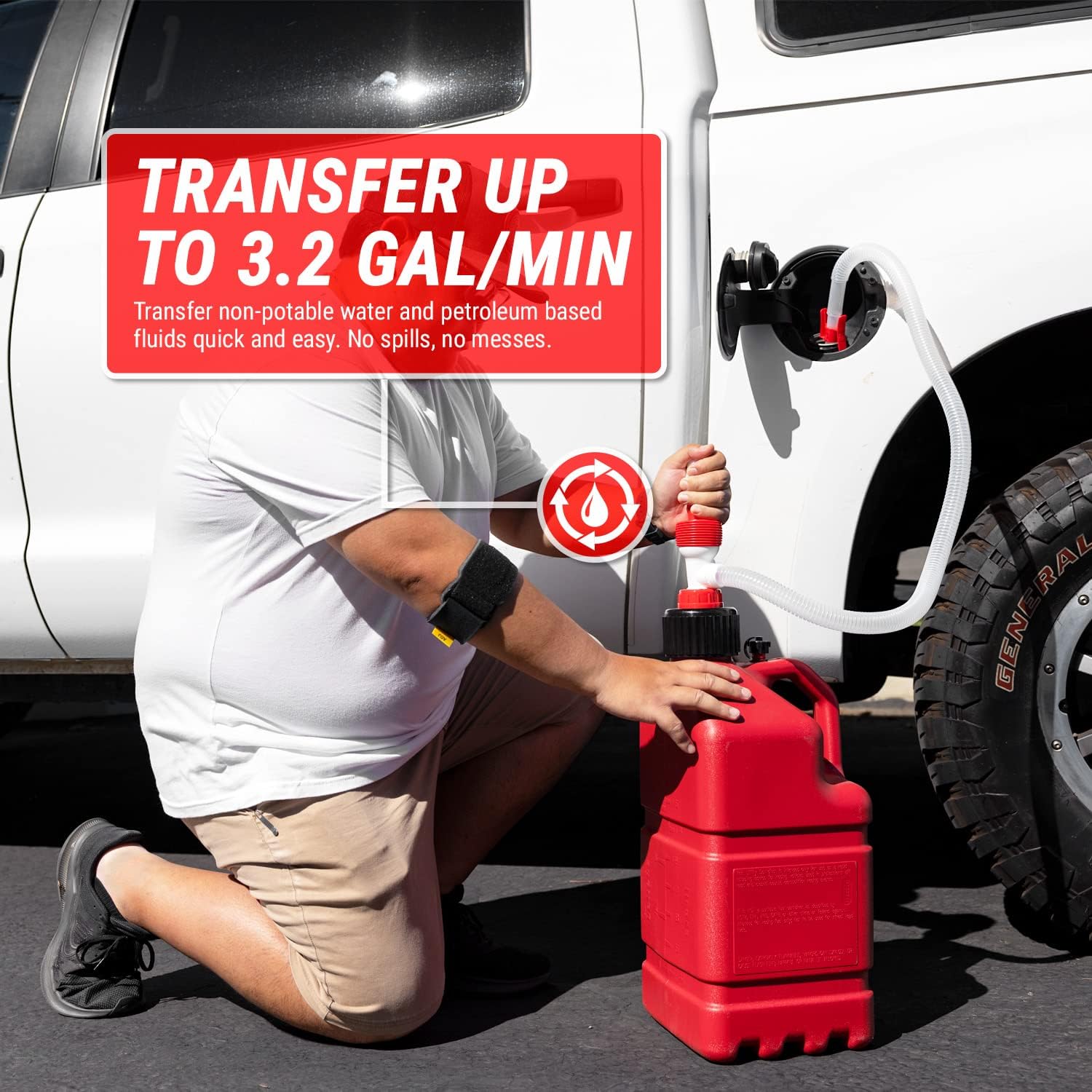 TERA PUMP XL Manual Handheld Siphon Pump/XL Gas Can Pump, 3.2 GPM, 1X Gas Can Adapter for Gas/Diesel/Diesel /E85 and more