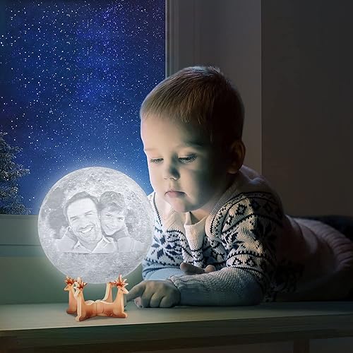 Miniatura 4 de Lámpara de luna personalizada con tu propia foto, texto o diseño  Impresión 3D de la luz de luna de 5,9 pulgadas que brilla, lámpara táctil con