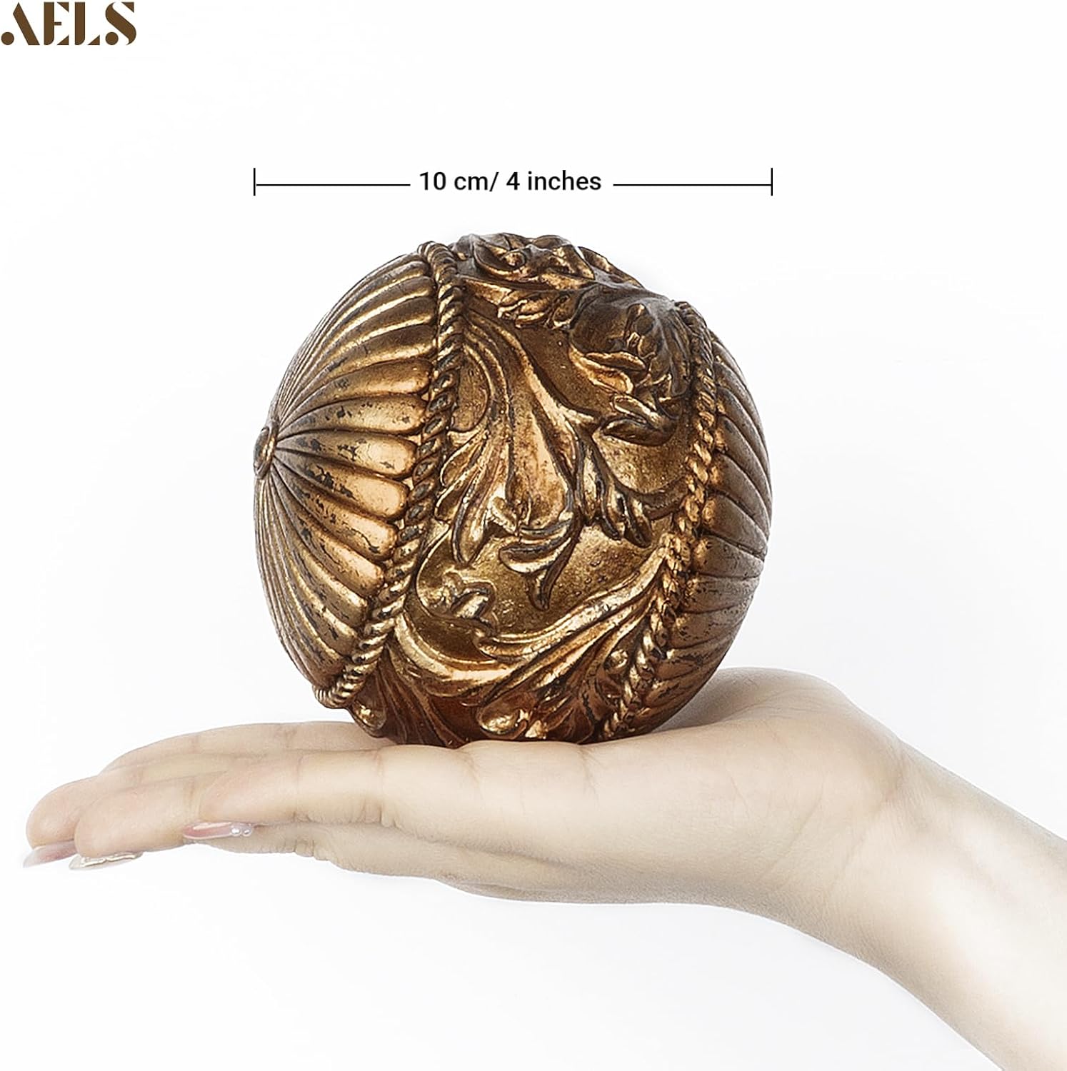 AELS 4" Vintage Decorative Balls Orbs, Set of 3 Decorative Spheres for Bowls and Trays, Antique Dining Table Centerpieces, Home Decor for Living Rooms, Dining Room, Coffee Table, Bronze Gold
