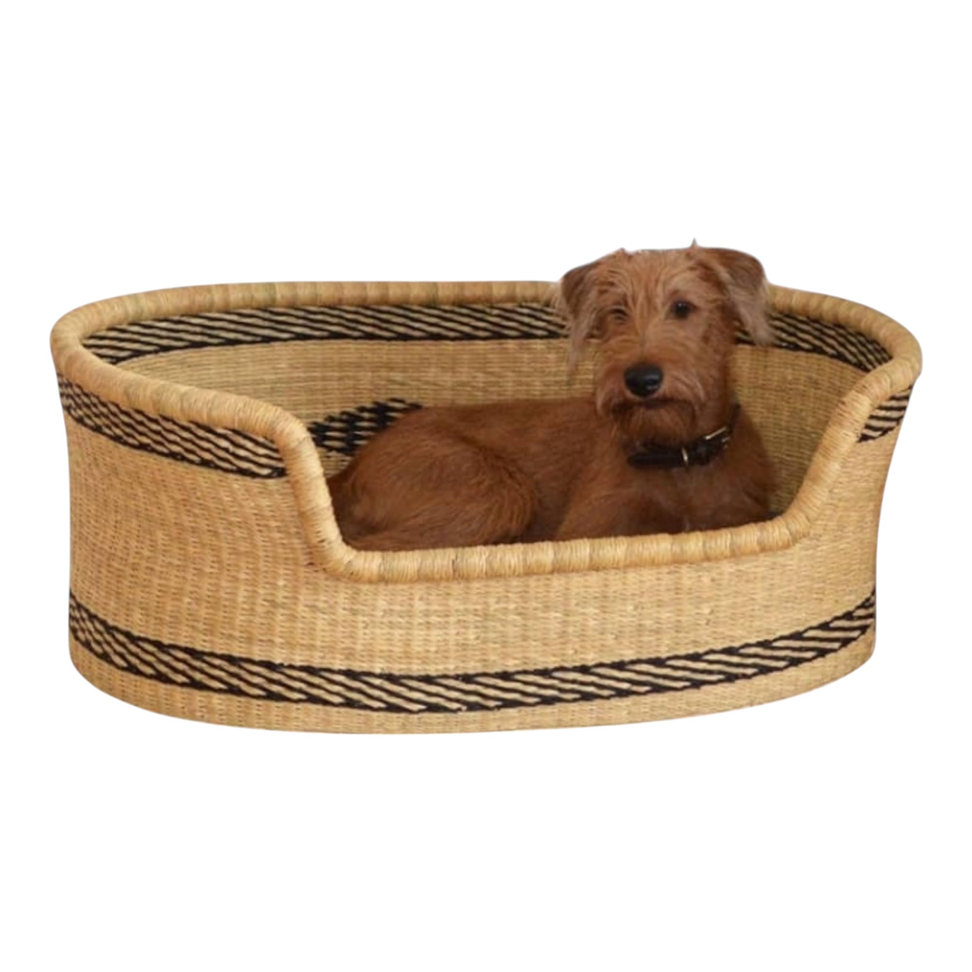 Small Dog Basket Bed, Handwoven Elephant Grass Puppy Bed – Natural Eco-Friendly Handmade Pet Basket