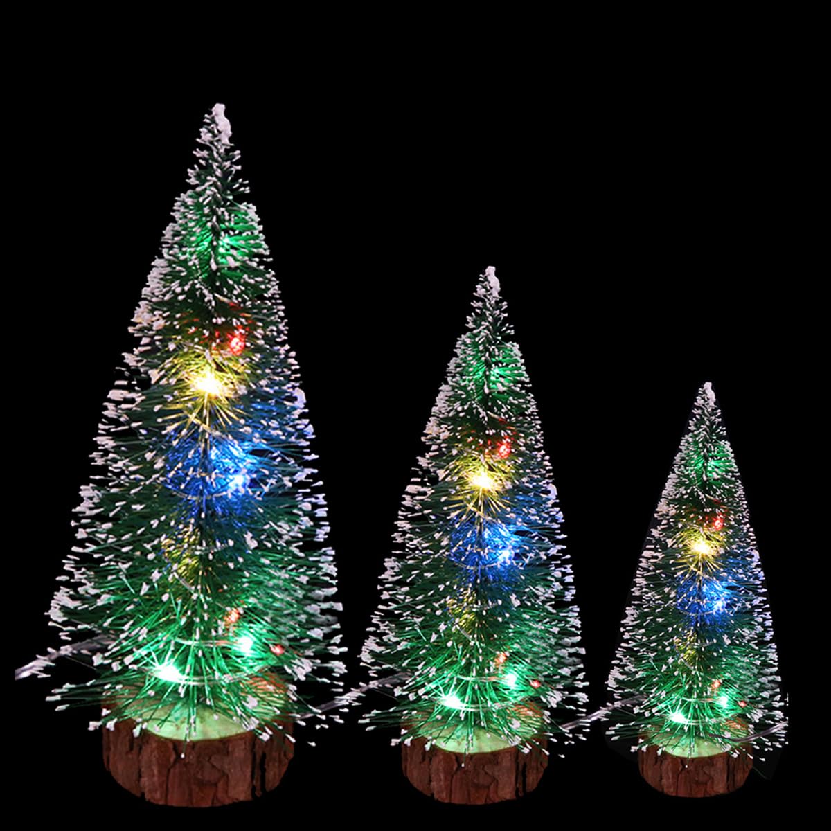 YUPPIN Christmas Trees with LED Lights Set of 3 Tabletop Xmas Trees – Home & Office Holiday Christmas Decoration Tree with Wooden Base