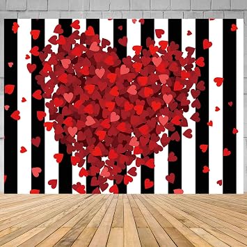 Red Hearts Backdrop for Wedding Anniversary Stripes 9x6FT