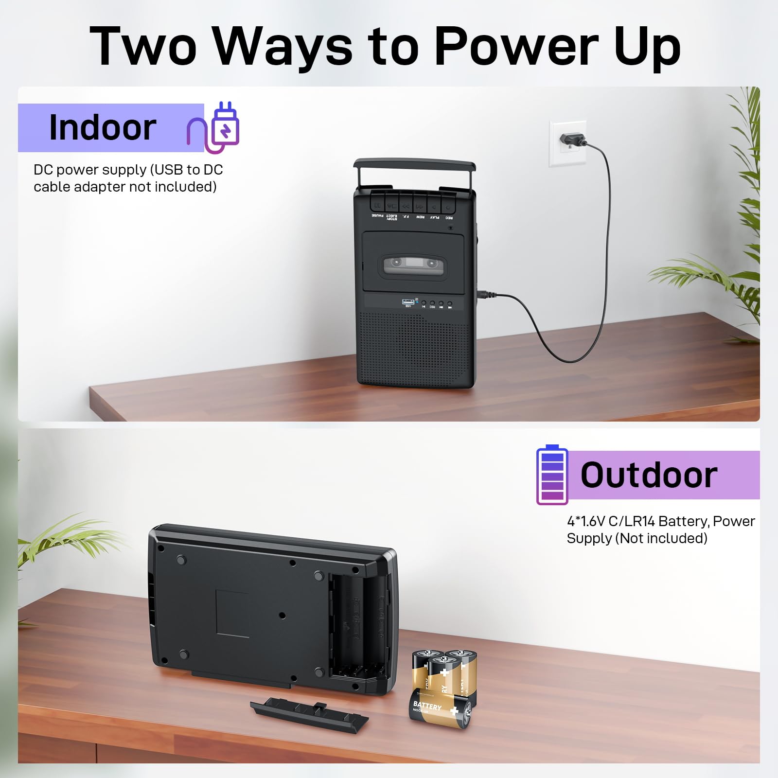 Grabador de Cassette, Reproductor de casetes móvil y digitalizador USB,con Altavoz y micrófono,Mango Extensible, Auriculares