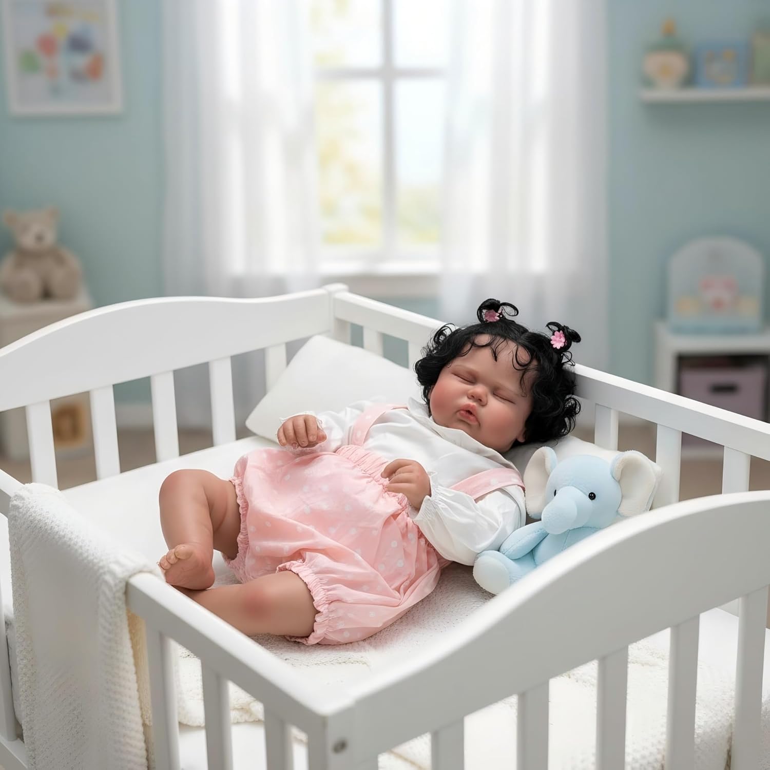 Pinky Reborn African American Reborn Dolls 24 Inch 60 cm Black Baby Dolls Newborn Baby, Lighter Brown Skin Silicone Reborn Toddler Doll with Curly Hair Gift for Age3+