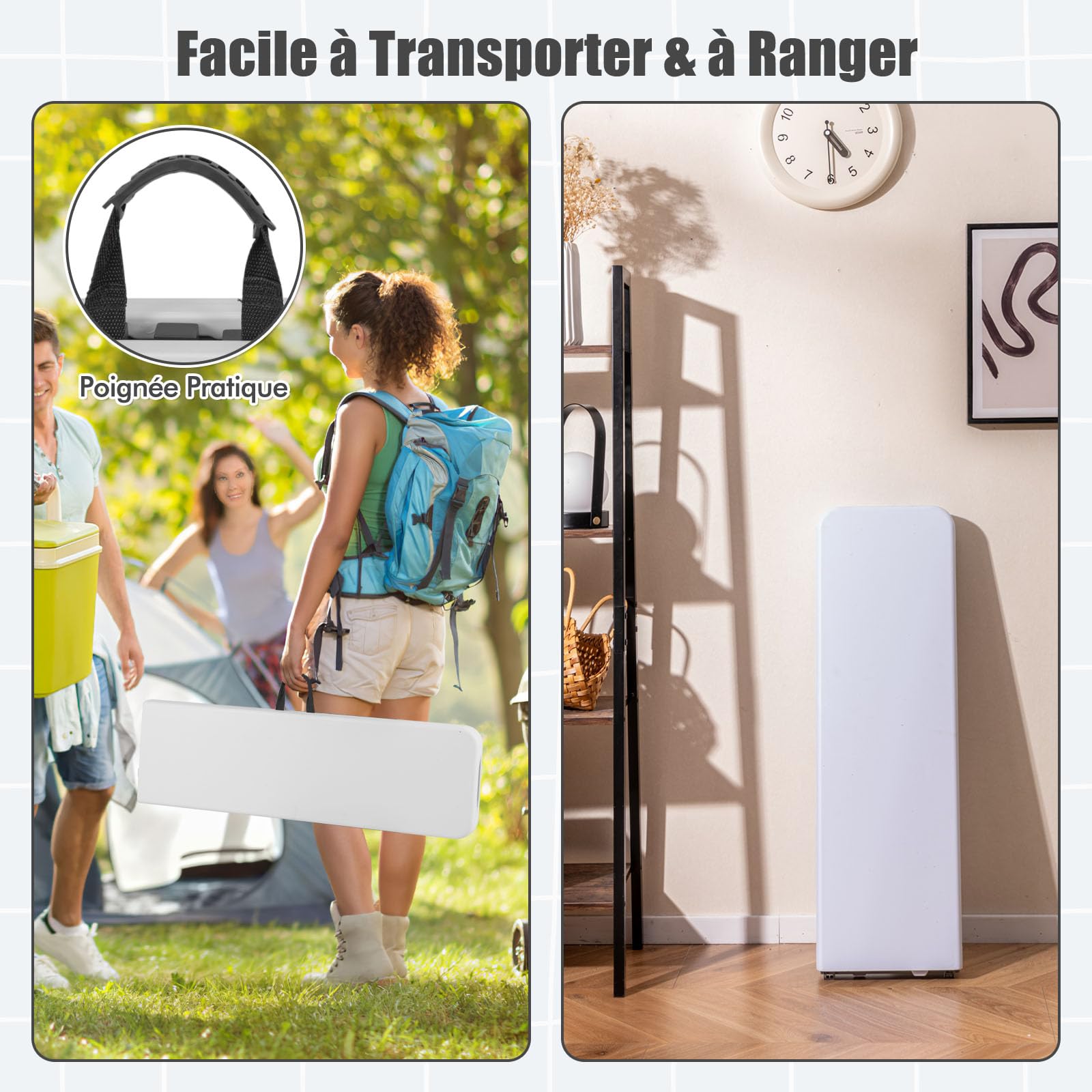 COSTWAY Banc Pliable à 3 Places en HDPE, Charge 300 kg (Blanc)