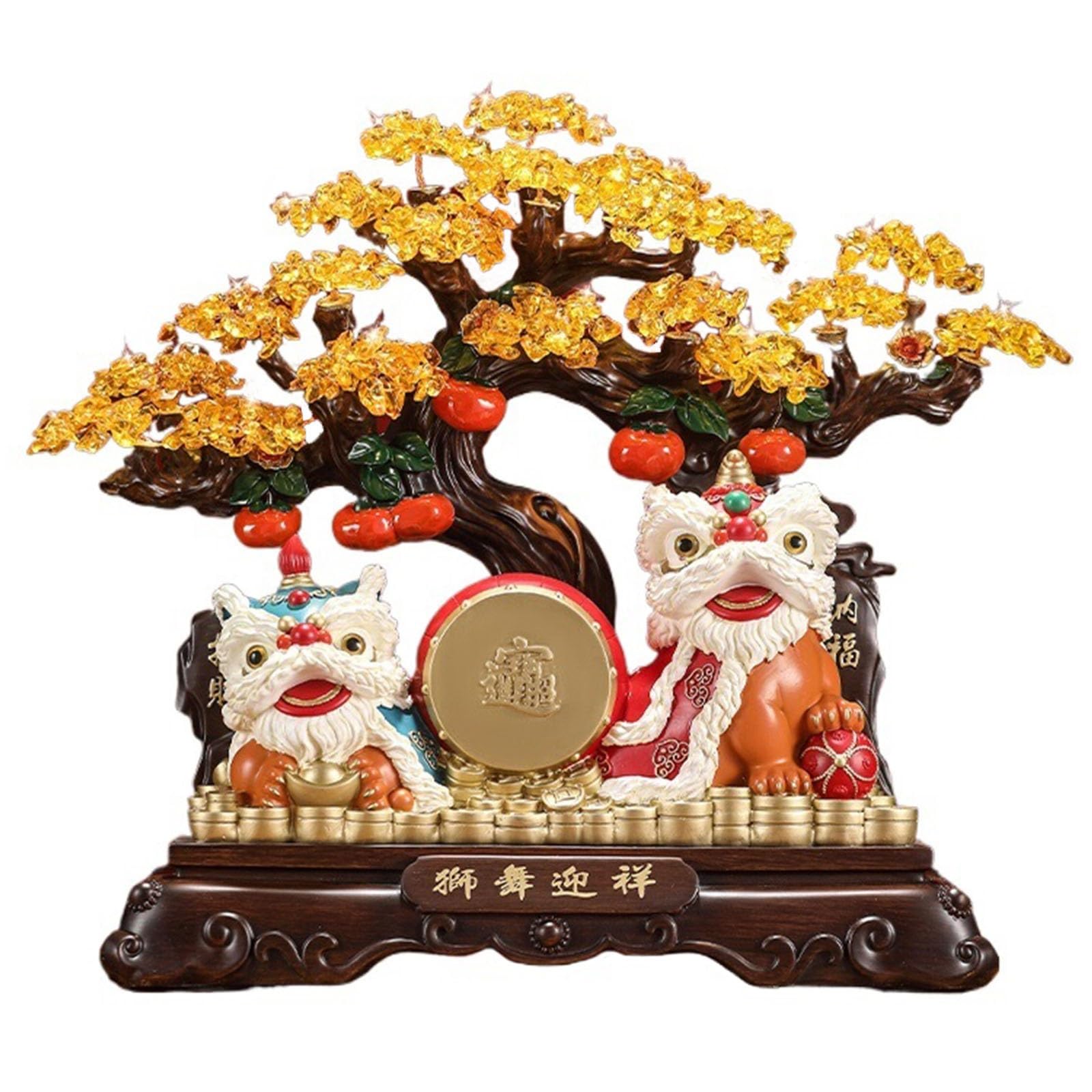 Ornament Crystal Money Tree Lion Feng Shui Ornament Bonsai Lucky for Wealth and Fortune, Decor Money Tree(Large)