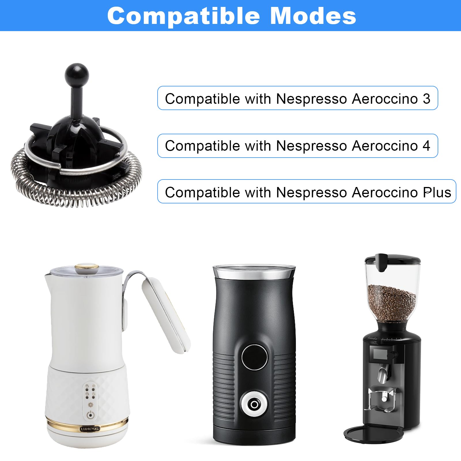 Zestaw wymienny do spieniacza do mleka Nespresso Aeroccino 3, 4 trzepaczki do spieniania mleka, cappuccino, latte macchiato i gorącego mleka lub kakao