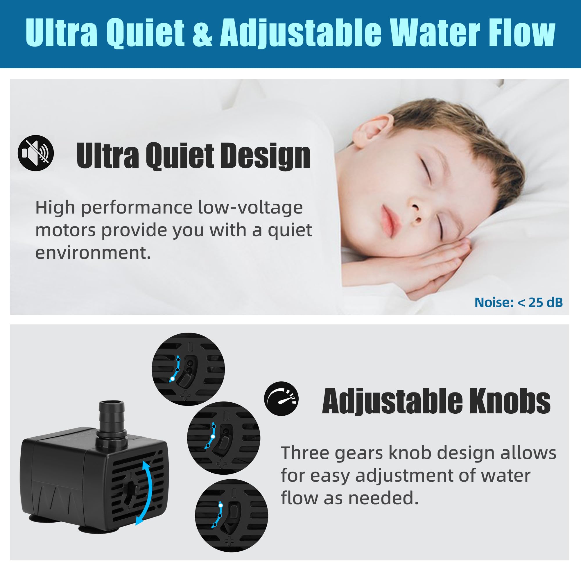 DaToo DC 5V USB Pompa Acqua Per Acquario 3W Mini Pompa Acqua Sommergibile Con Tubo E Funzione di Regolazione Del Flusso Piccola Pompa Fontana Per Pet Fontana Acquario Idroponica Fontana Desktop