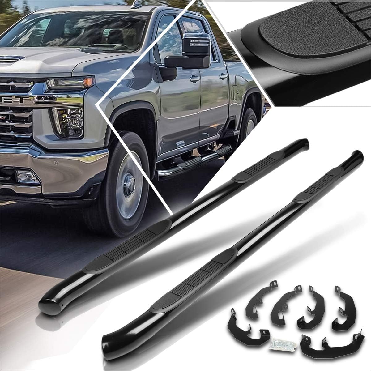 [Pair] 6 Inch Black Oval Nerf Bars Side Steps Running Boards Compatible with Silverado Sierra Crew Cab 19-21