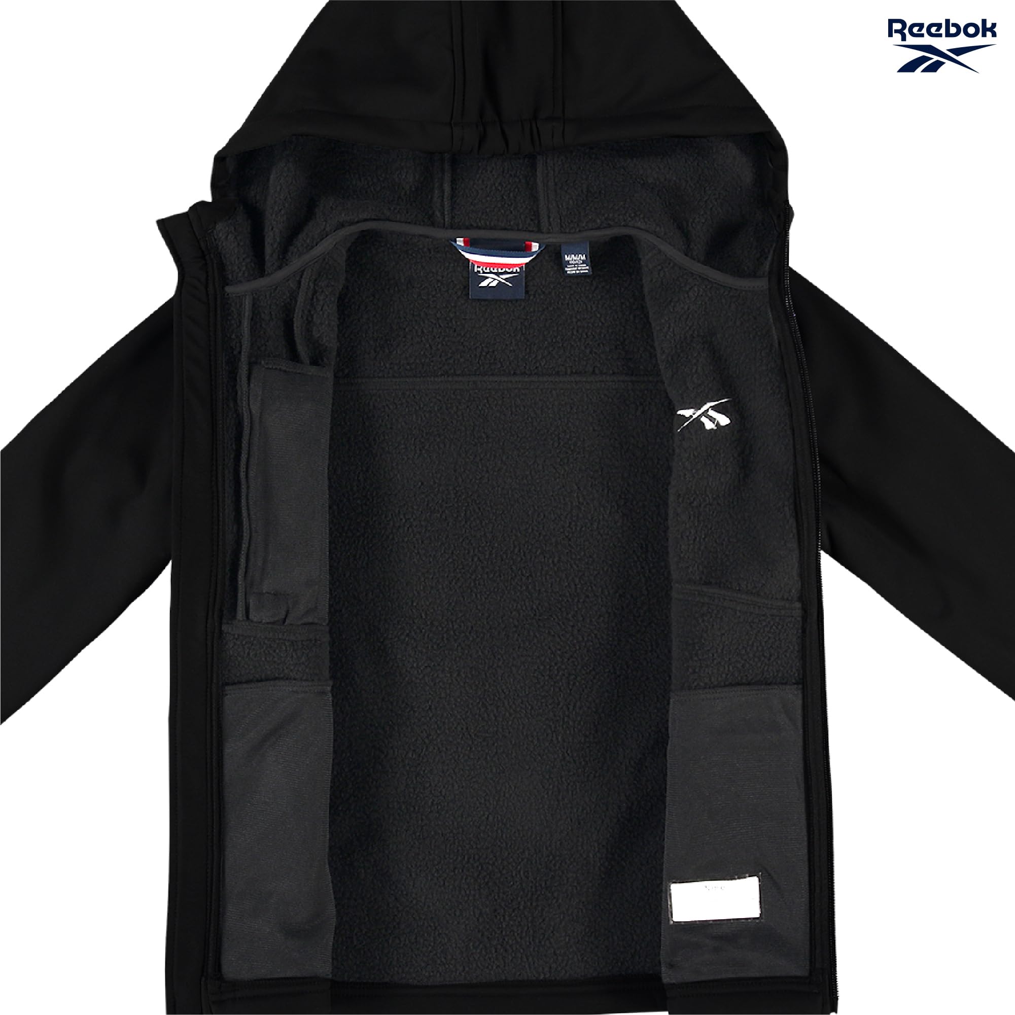 Reebok Softshell-Jacke für Jungen – weich, gemütlich, gebürstetes Sherpa-Fleece gefüttert, Softshell-Wintermantel, mit Kapuze, Windbreaker-Jacke für Jungen