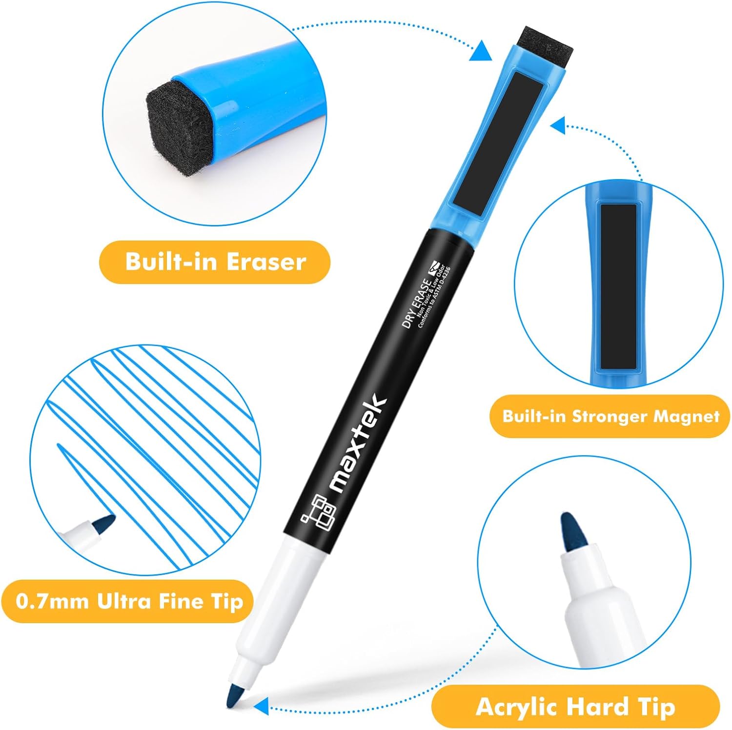 maxtek (マックステック) ホワイトボードマーカー 極細ペン先 マグネットマーカー 消しゴム付き ホワイトボード/カレンダーボ