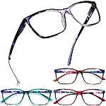 Henotin 4 Pack Ladies Reading Glasses Blue Light Blocking Spring Hinge Readers Anti Eyestrain Computer Eyeglasses (Multicolor-6, 1.75)