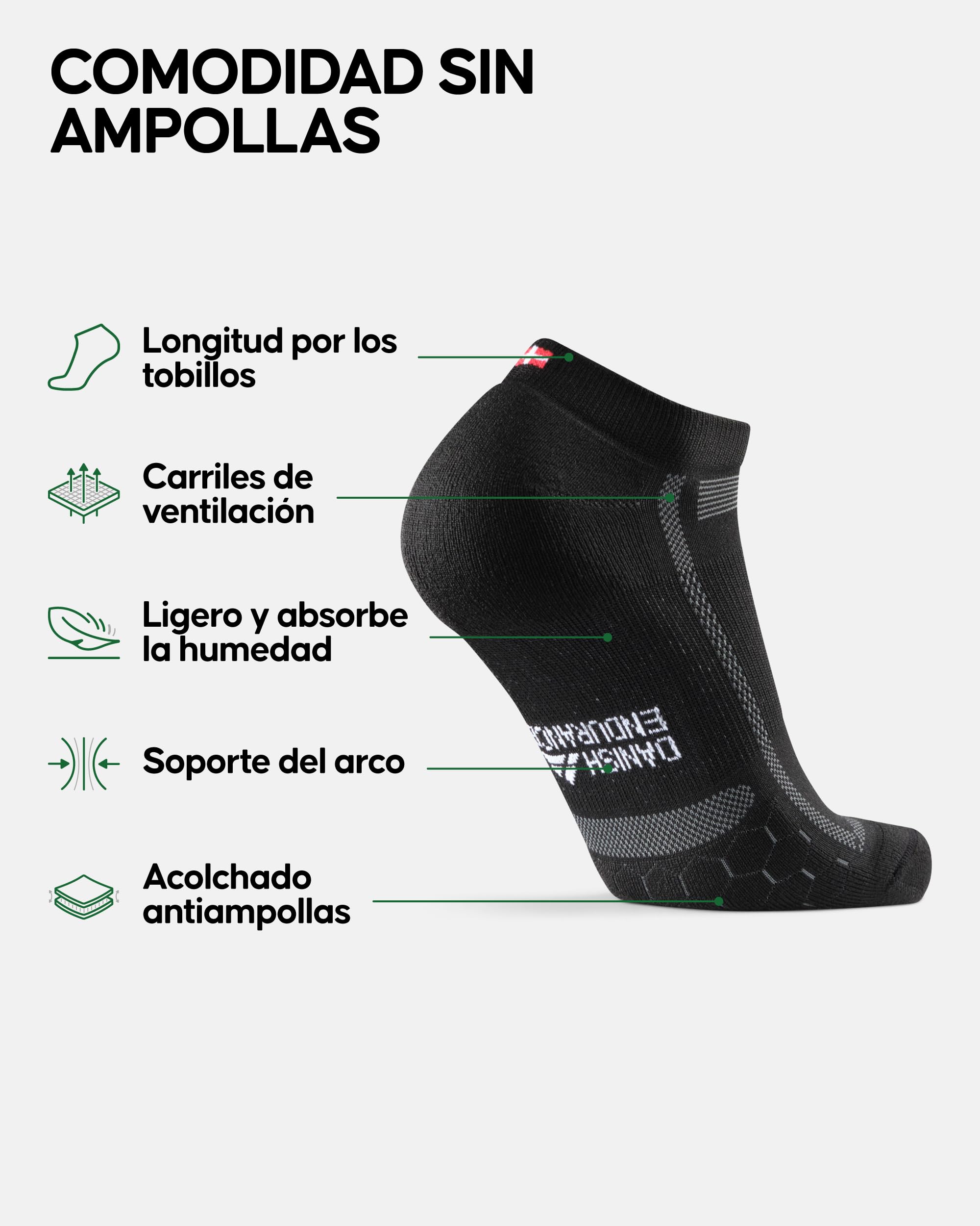 DANISH ENDURANCE Calcetines Cortos de Running, Calcetines Deportivos Antiampollas, Técnicos, Deporte, para Hombre y Mujer, 3 Pack