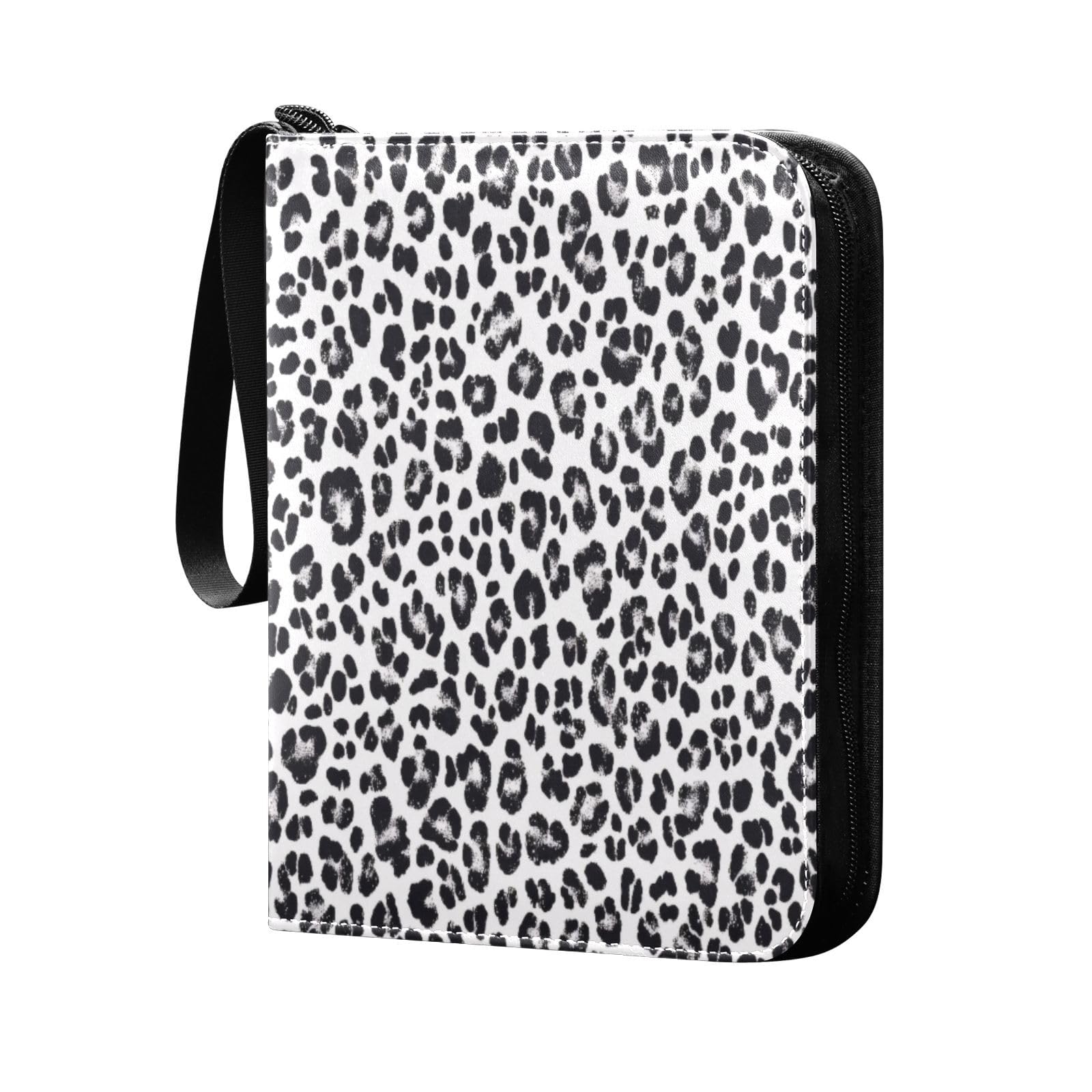 Haskirky Leopard Print Collectible Trading Card Albums,4-Pocket Card Binder with 50 Removable Sleeves with Zipper Game Card Collection Binder Album Holder